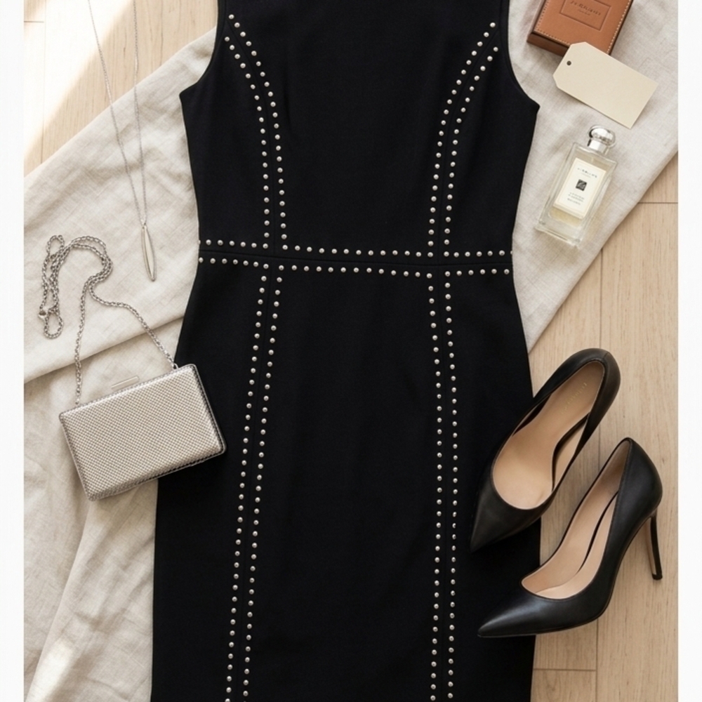 Black Studded Sheath Dress - Elegant Women's Evening Dress